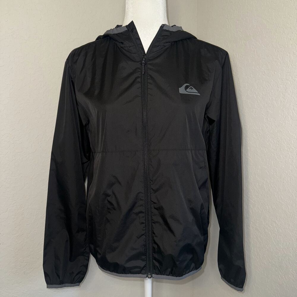 Quiksilver Everyday Windbreaker Jacket Youth L Black Hooded Full Zip Regular Fit